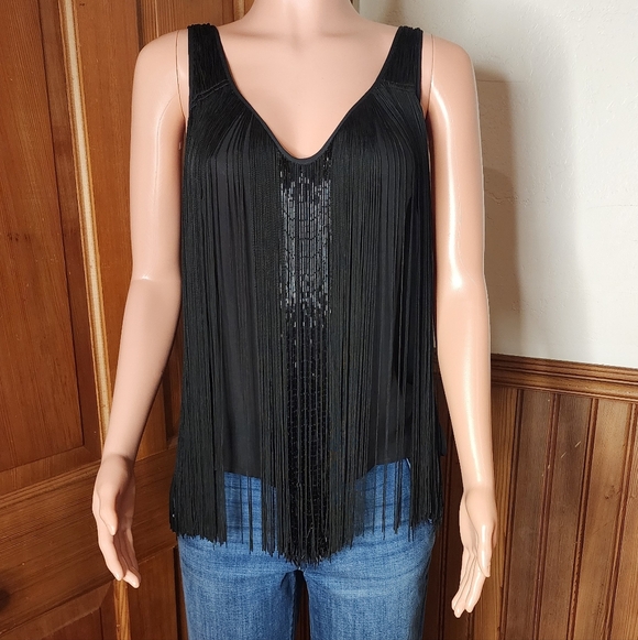 Haute Hippie Tops - NWT Haute Hippie Silk Beaded Fringe Black Blouse M